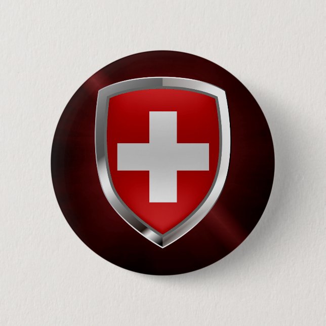 Bóton Redondo 5.08cm Emblema metálico da suiça (Frente)
