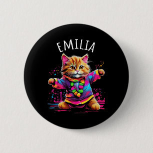 Bóton Redondo 5.08cm Emilia Colorful Dancing Cat Design Para Nome Das R