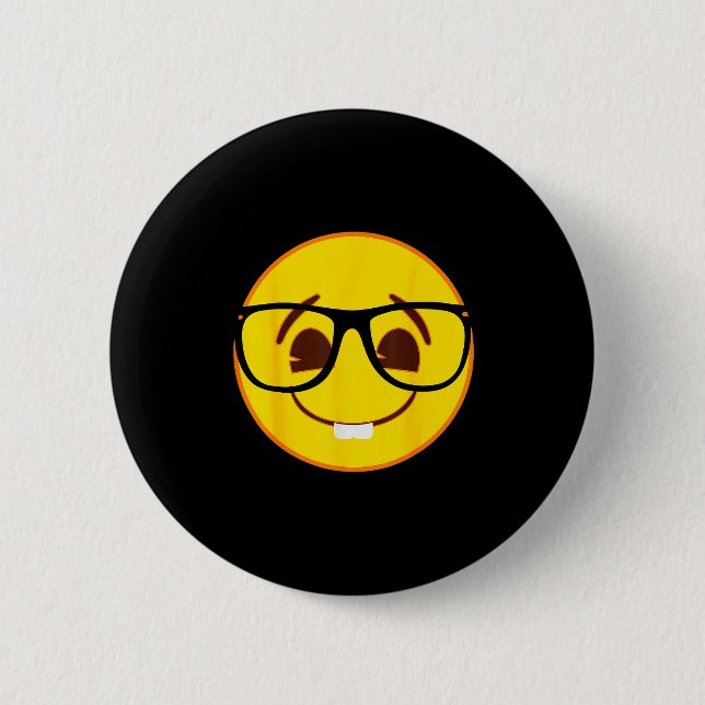 Bóton Redondo 5.08cm Emoji Nerd Gles Yellow Smile Face  (Frente)