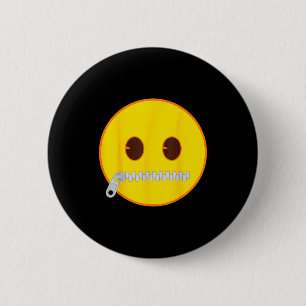Bóton Redondo 5.08cm Emoji Oficial Rosto Sorriso Amarelo Boca Zíper