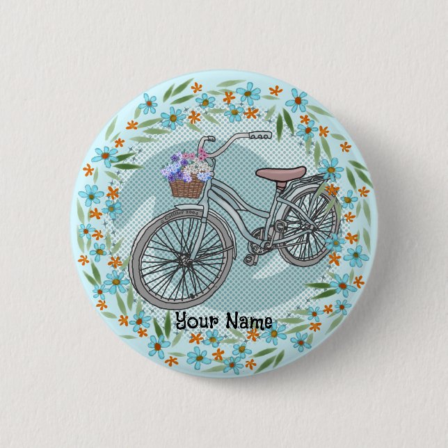 Bóton Redondo 5.08cm Enfeite de Bicicleta Azul (Frente)
