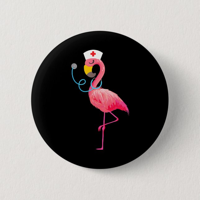Bóton Redondo 5.08cm Enfermeira Flamingo Funny Flamingo Ama Enfermagem (Frente)