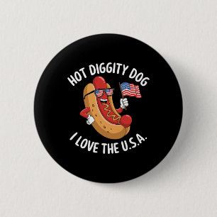 Bóton Redondo 5.08cm Engraçado 4 De Julho Hotdog Patriótico Eua Flag Ce