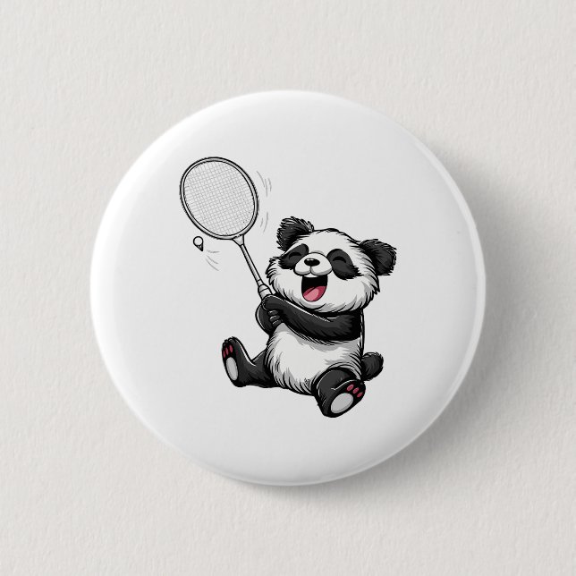 Bóton Redondo 5.08cm Engraçado Badminton Panda Badminton Player Shuttle (Frente)