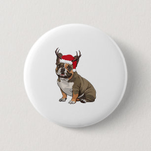 Bóton Redondo 5.08cm Engraçado Buldogue francês Natal Santa Hat Reindee