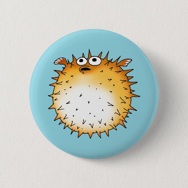 Bóton Redondo 5.08cm Engraçado Cartoon Puffer Fish Design (Frente)