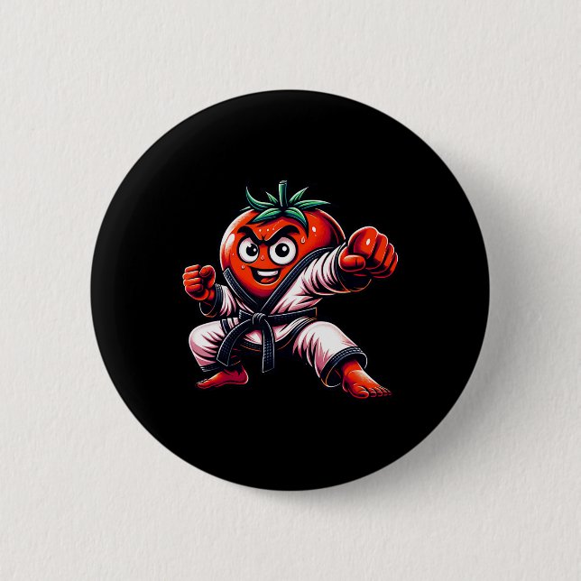 Bóton Redondo 5.08cm Engraçado Design de Tomate Karate Para Amantes De  (Frente)