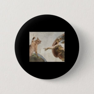 Bóton Redondo 5.08cm Engraçado Gato Criação De Adão Meme Michelangelo J