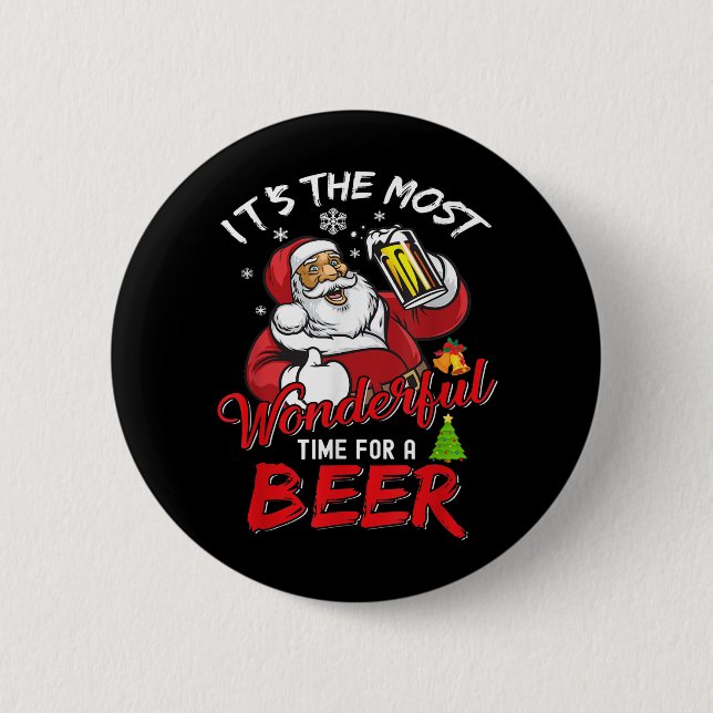 Bóton Redondo 5.08cm Engraçado Natal Santa Claus Bebendo Beer Wonderfu (Frente)