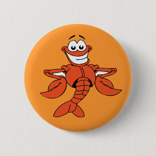 Bóton Redondo 5.08cm Engraçado ORANGE CARTOON LOBSTER sorrindo alegre 