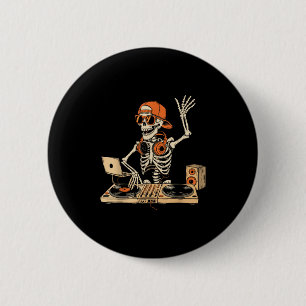 Bóton Redondo 5.08cm Engraçado Skeleton Dj Halloween A Música Costume S