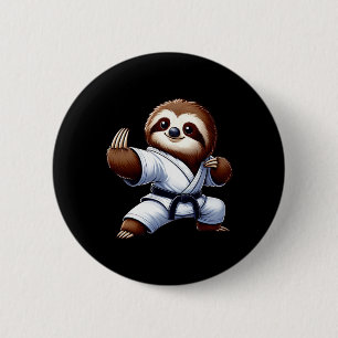 Bóton Redondo 5.08cm Engraçado Sloth Karate Martial Arts Japonês Marcia
