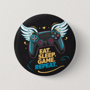 Bóton Redondo 5.08cm Epic Gaming Gear. Coma. Durma. Jogo. Repita. Winge