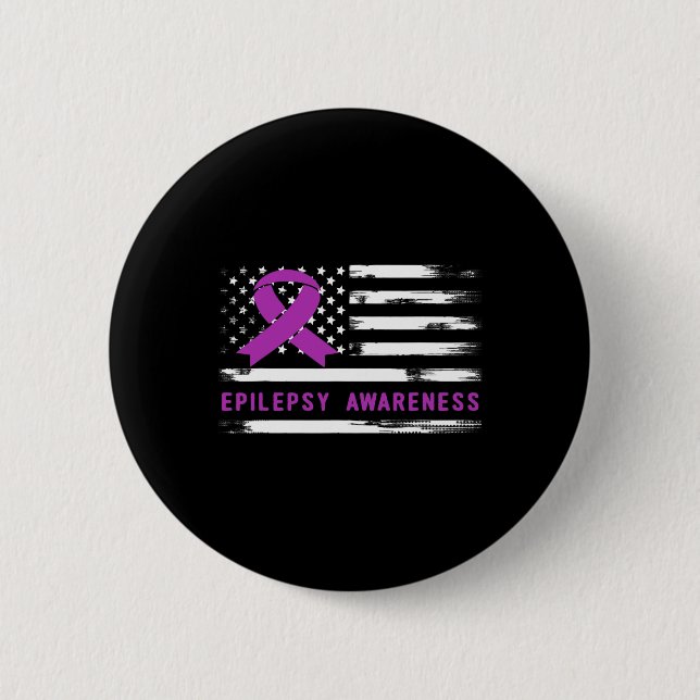 Bóton Redondo 5.08cm Epilepsy Awarness American Flag Purple Ribbon  (Frente)