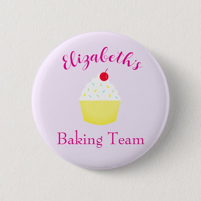 Bóton Redondo 5.08cm Equipe de Confeitaria de Cupcake de Aniversário (Frente)