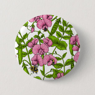 Bóton Redondo 5.08cm Ervilhas doces e espécimes do gênero Bombus spp.,