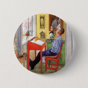 Bóton Redondo 5.08cm Esbjorn Fazendo Seu Dever de Casa por Carl Larsson