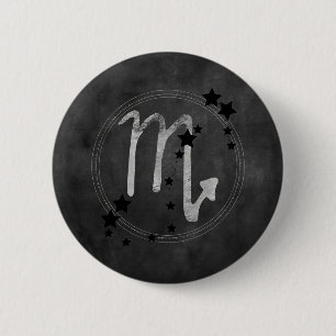 Bóton Redondo 5.08cm Escorpião zodiano constelação de preto e prata