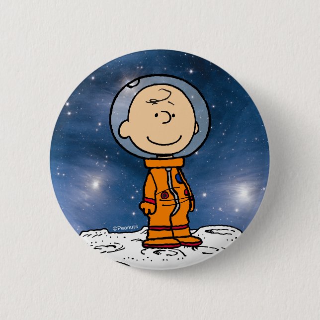 Bóton Redondo 5.08cm ESPAÇO | Astronauta Charlie Brown (Frente)