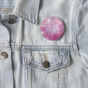 Bóton Redondo 5.08cm Espaço Estrelado Luz Rosa Estrelas Aquarela Galáxi