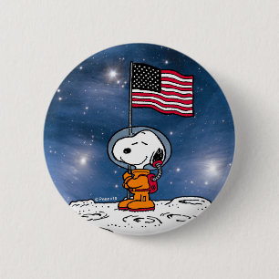 Bóton Redondo 5.08cm ESPAÇO Snoopy Com Astronauta De Bandeira