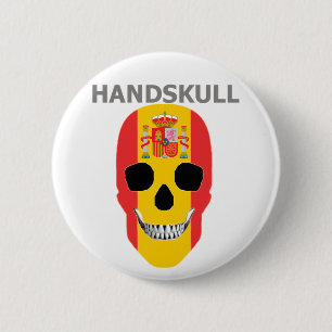 Bóton Redondo 5.08cm Espanha HANDSKULL, crânio feliz, bandeira de Espan