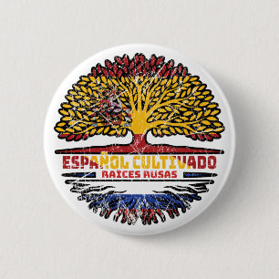Bóton Redondo 5.08cm Espanha russa Bandeira Raízes da Árvore espanhola