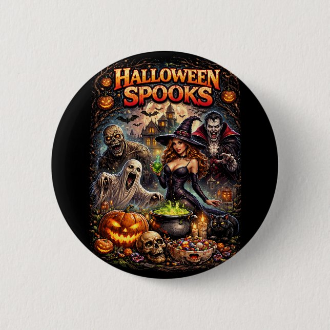 Bóton Redondo 5.08cm Espantos de Halloween (Frente)