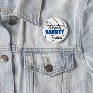 Bóton Redondo 5.08cm Espírito de Volei de Varsity Azul Personalizado pa