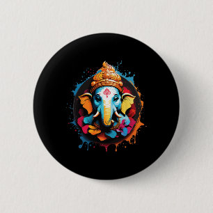 Bóton Redondo 5.08cm Espiritual Hindu Ganesh Retro Festival Diwali Yoga
