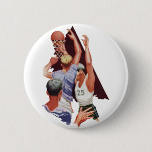 Bóton Redondo 5.08cm Esportes Antigos, Jogadores de Basquete em um Jogo