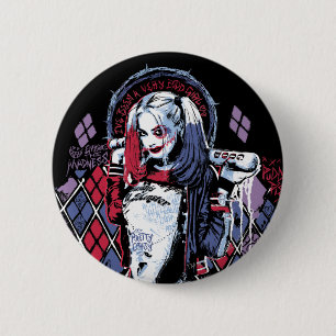 Bóton Redondo 5.08cm Esquadrão Suicida   Harley Quinn Grafite Incluso