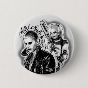 Bóton Redondo 5.08cm Esquadrão Suicida Joker & Harley Airbrush Tatto