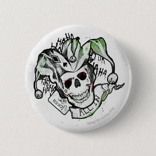 Bóton Redondo 5.08cm Esquadrão Suicida   Joker Skull "All In" Tattoo A