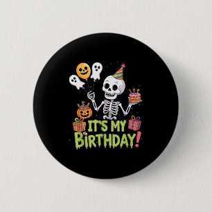 Bóton Redondo 5.08cm Esqueleto Aniversário Divertido Feliz Halloween Bd