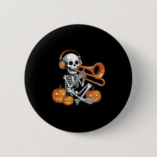 Bóton Redondo 5.08cm Esqueleto de Halloween Trombone Trombonista 