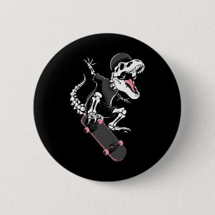 Bóton Redondo 5.08cm Esqueleto do Skateboarder T-rex - Ska Dinossauro V
