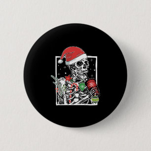 Bóton Redondo 5.08cm Esqueleto Natal Sorrindo Bebendo Crânio Café S