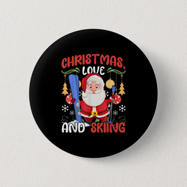 Bóton Redondo 5.08cm Esquiadores de Natal de Esqui Feriados de Esqui Es (Frente)