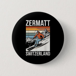 Bóton Redondo 5.08cm Estância de esqui retrô Zermatt Suíça, diversão al