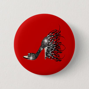 Bóton Redondo 5.08cm Estilete preto Sparkling no vermelho