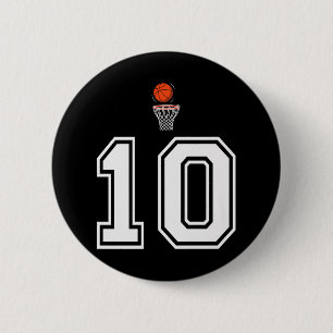 Bóton Redondo 5.08cm Estilo de Basquete 10 Número Premium Branco Vintag