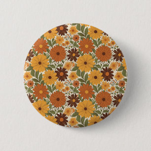 Bóton Redondo 5.08cm estilo floral/flor vintage dos anos 70