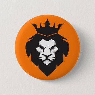 Bóton Redondo 5.08cm Estilo Leão Rei Negro e Branco com Botão Coroa