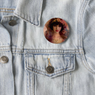 Bóton Redondo 5.08cm Estilo Vintage Retrato da Mulher Bonita em Rosa