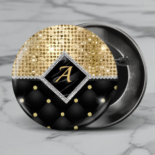 Bóton Redondo 5.08cm Estiloso monograma de diamante preto com cristal f