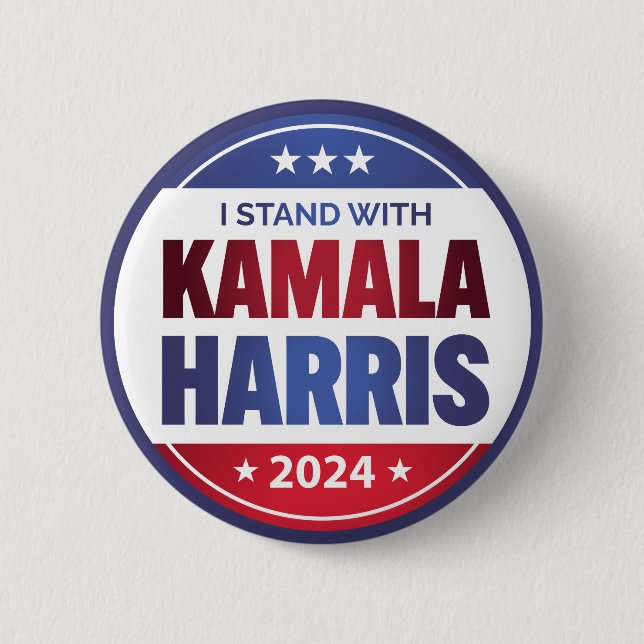 Bóton Redondo 5.08cm Estou Com Kamala Harris 2024 Blue Stroke (Frente)