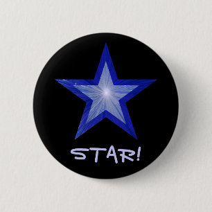 Bóton Redondo 5.08cm Estrela azul escuro "ESTRELA!" preto do botão
