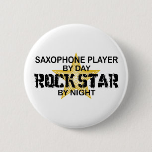 Bóton Redondo 5.08cm Estrela do rock do saxofone em a noite