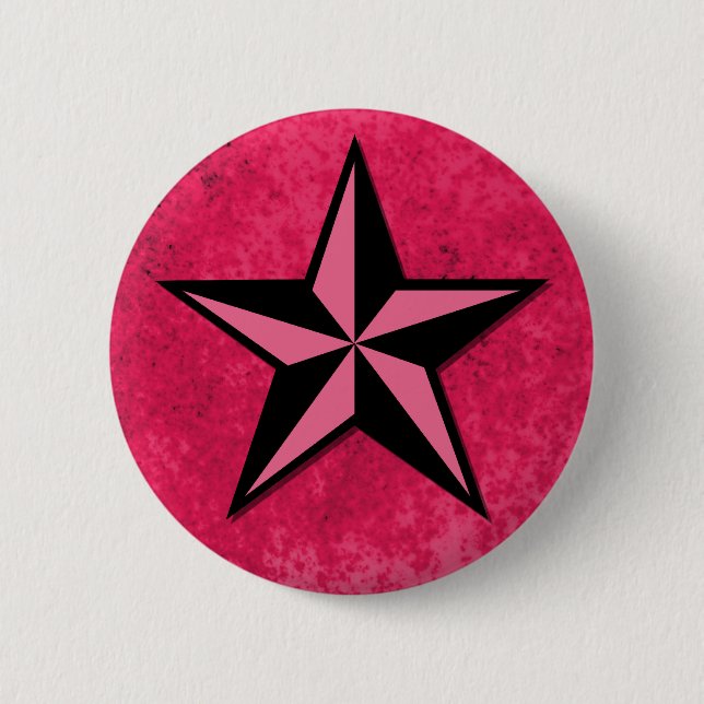 Bóton Redondo 5.08cm Estrela Preta e Rosa (Frente)